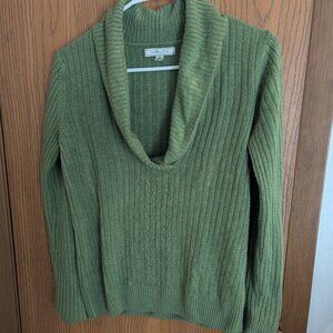 Vintage G.H Bass & Co Cable Knit Light Weight Green Sweater Flowing V-Neck-M